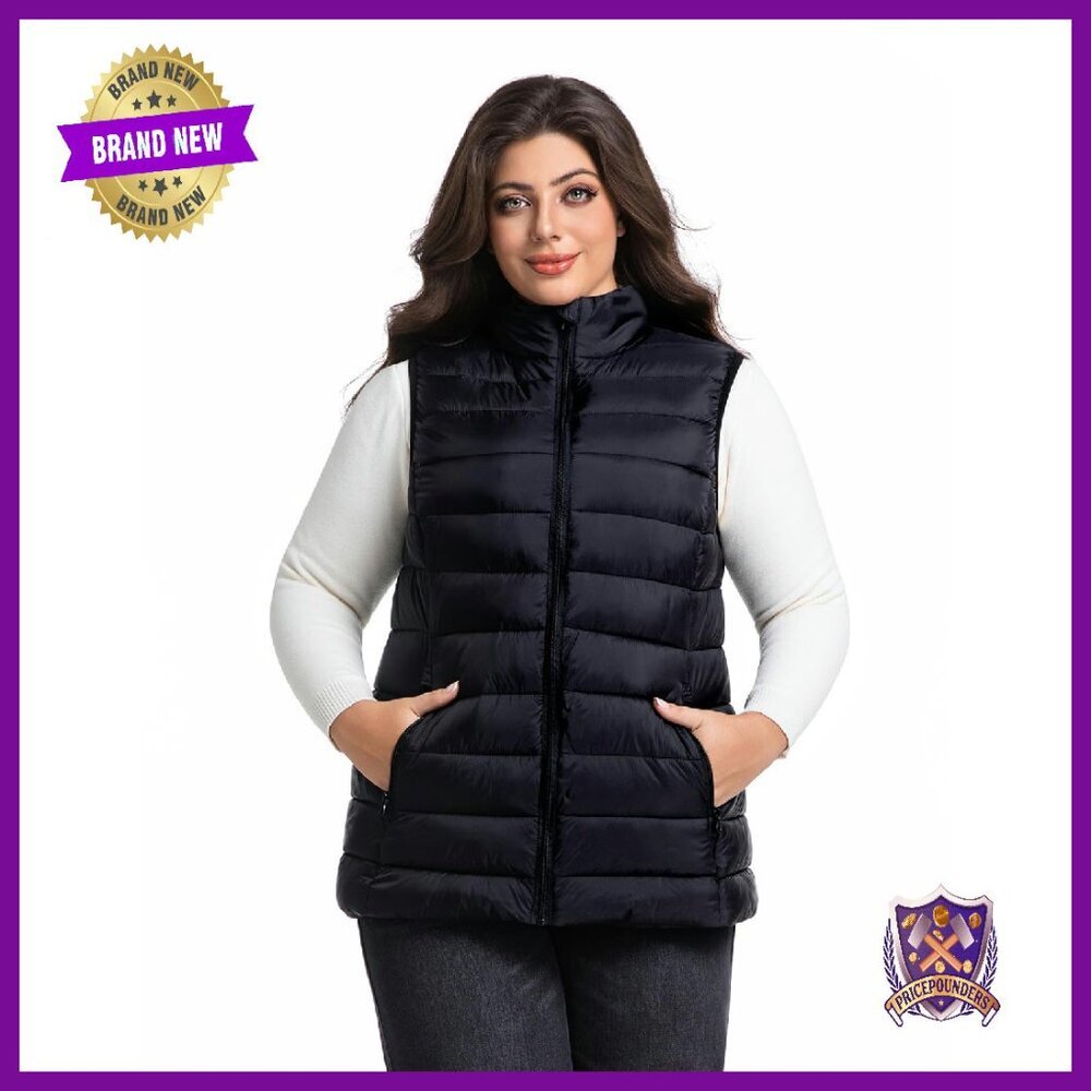 Plus Size Packable Puffer Vest Lightweight Quilted Sleeveless Jacket